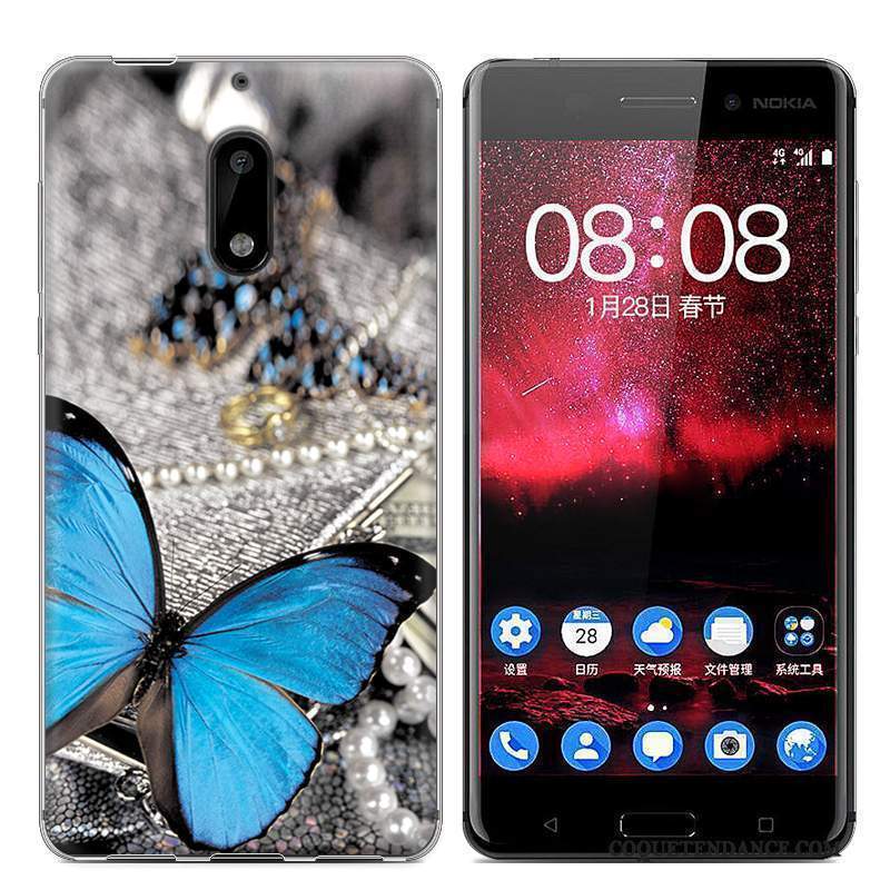 Nokia 6 Coque Dessin Animé Peinture Protection Bleu De Téléphone