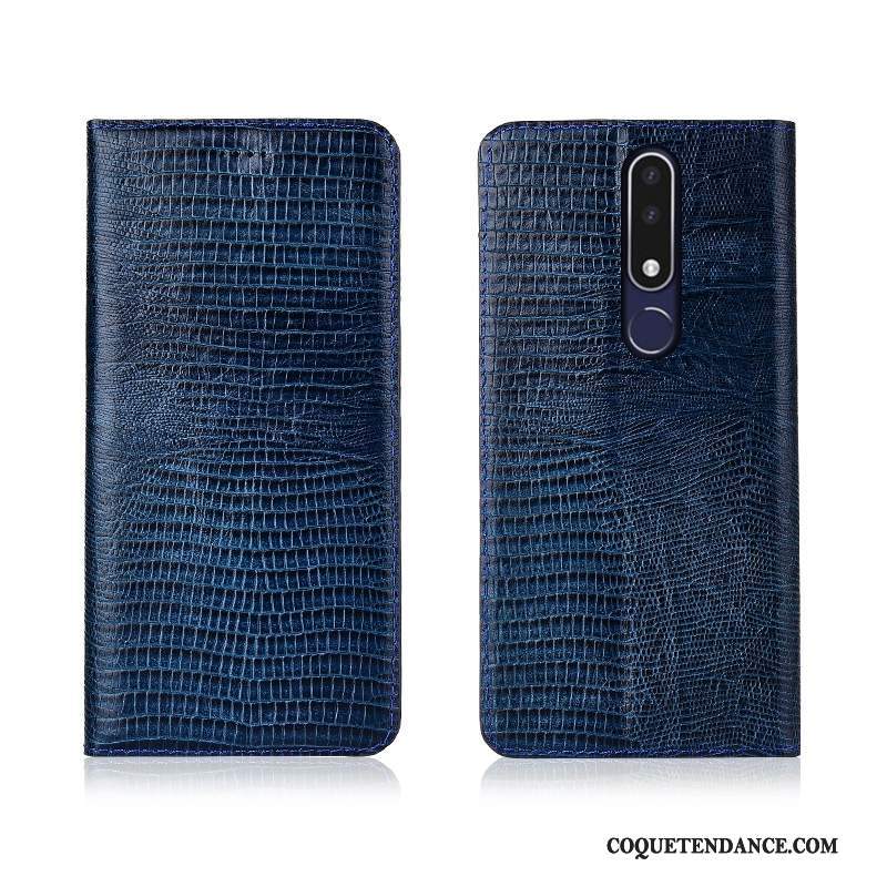 Nokia 7.1 Coque Nouveau Fluide Doux Bleu Cuir Véritable