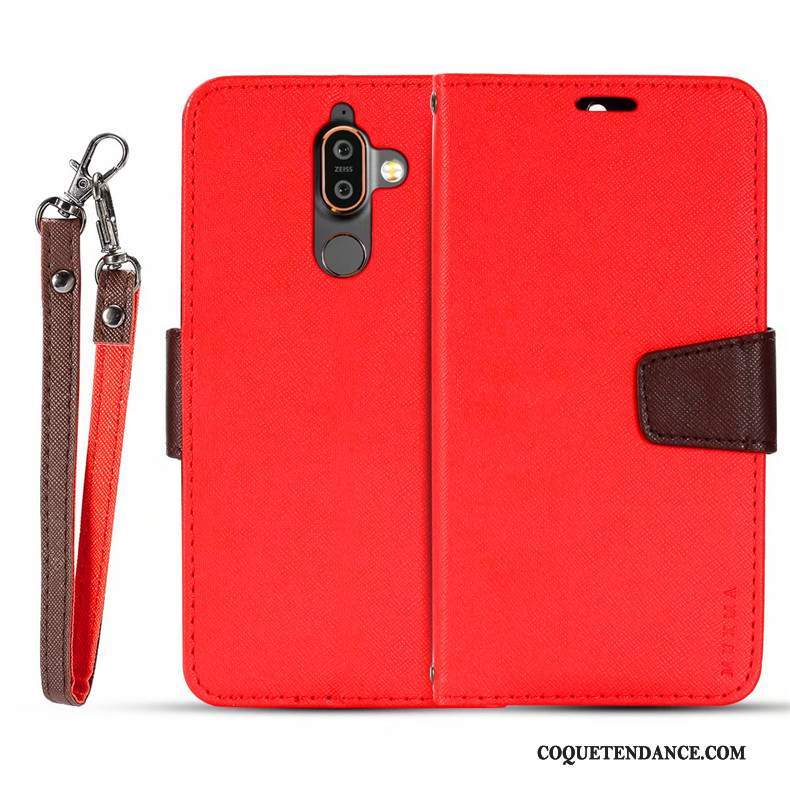 Nokia 7 Plus Coque Rouge Clamshell Pu De Téléphone Étui En Cuir