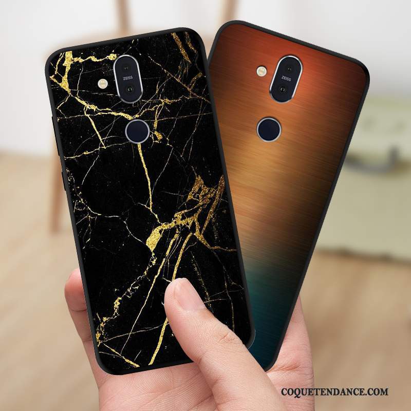 Nokia 8.1 Coque Tout Compris Tendance Noir Étui Modèle Fleurie