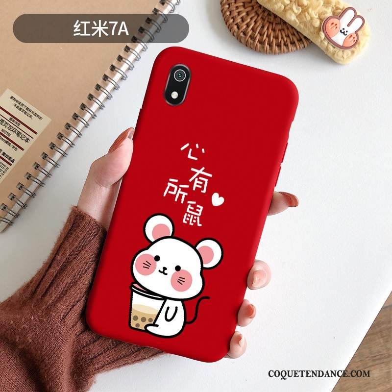 Redmi 7a Coque Net Rouge De Téléphone Délavé En Daim Rat Fluide Doux