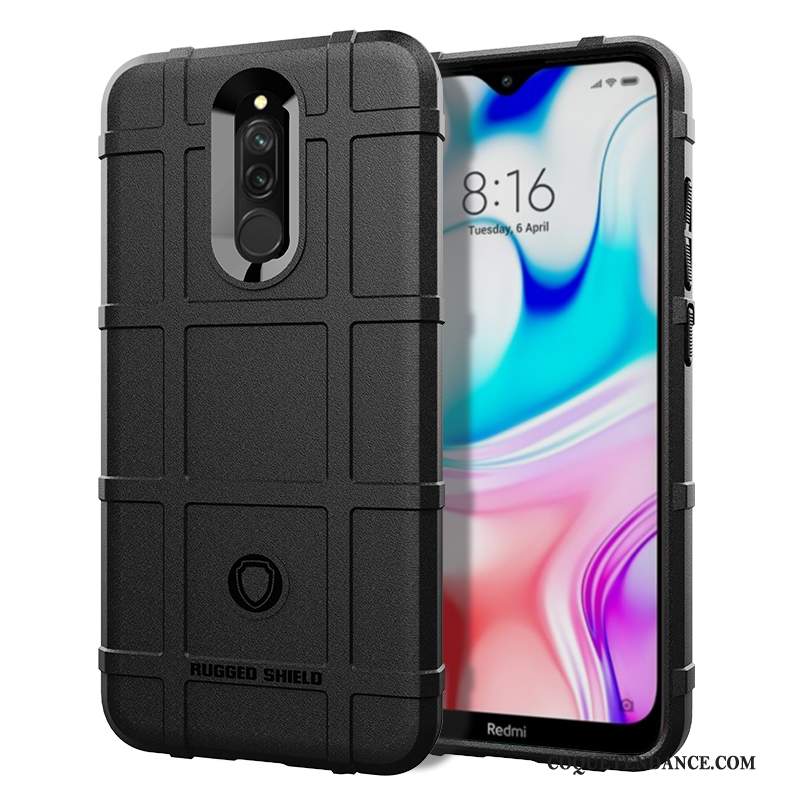 Redmi 8 Coque Délavé En Daim Incassable Noir Protection