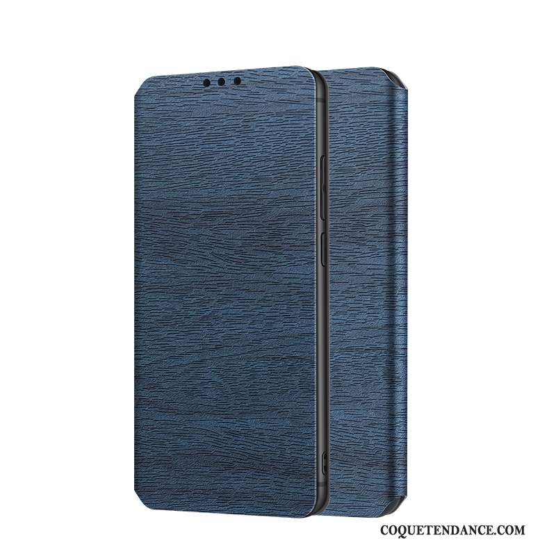 Redmi 8 Coque Housse Bleu Étui En Cuir Rouge