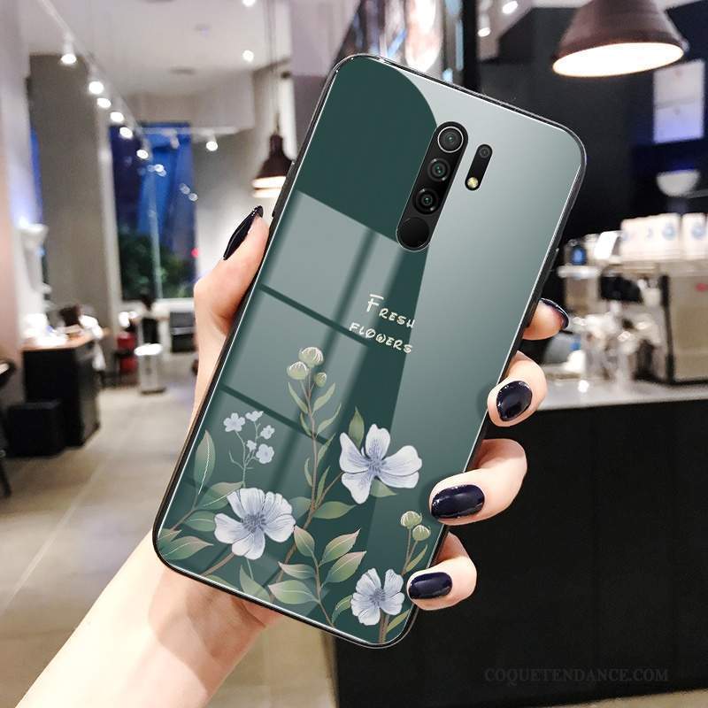 Redmi 9 Coque Fleur Simple Miroir Clair Étui