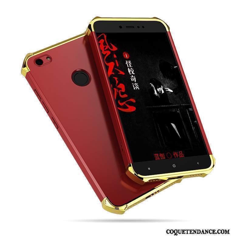 Redmi Note 5a Coque Délavé En Daim Étui Rouge Couleur Unie Placage