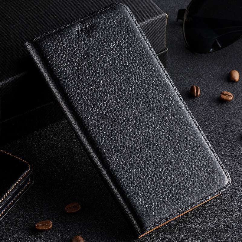 Redmi Note 5a Coque Noir Rouge Étui En Cuir Cuir Véritable Litchi