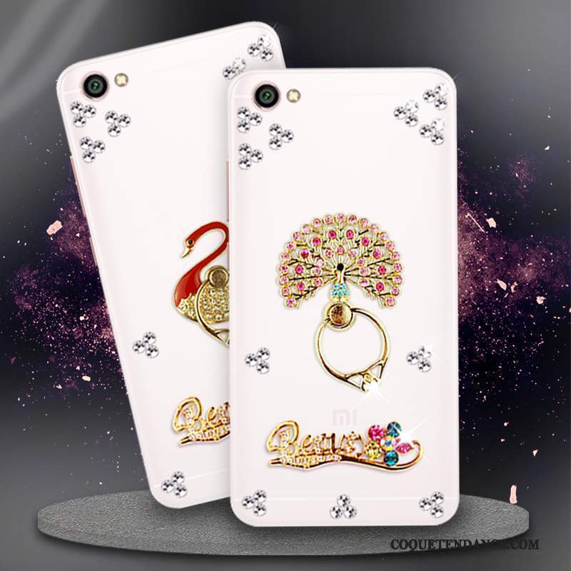 Redmi Note 5a Coque Étui Protection Fluide Doux Rouge Strass