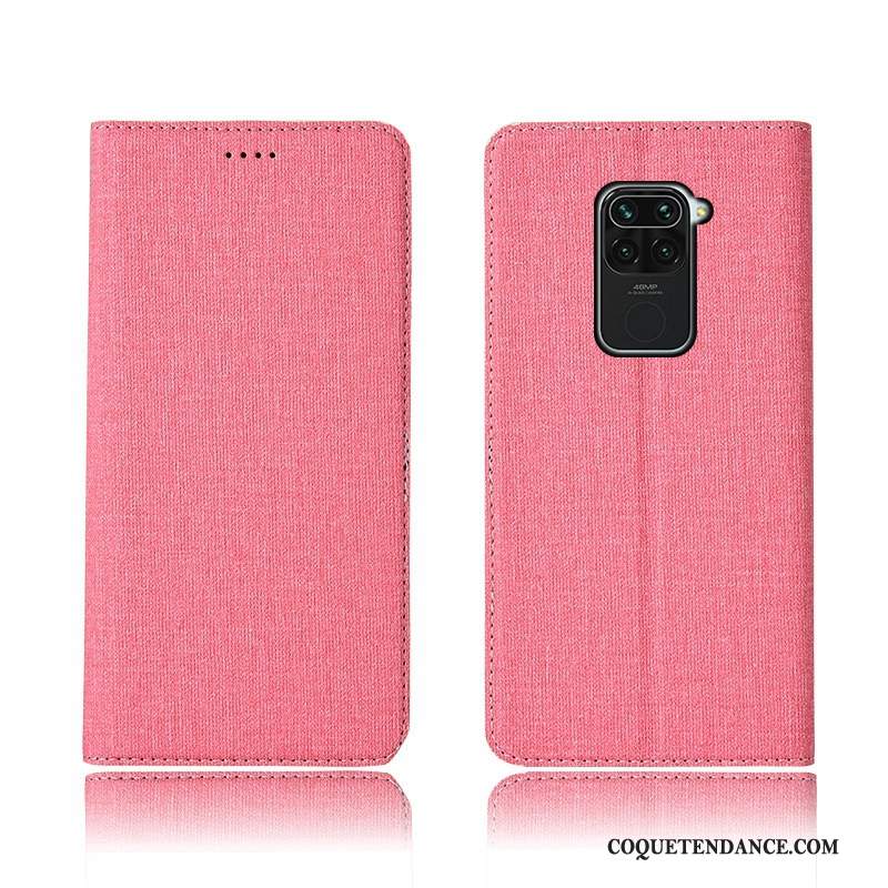 Redmi Note 9 Coque Étui Petit Rose Étui En Cuir Lin