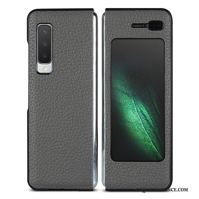 Samsung Fold Coque Incassable Plier Cuir Véritable De Téléphone Gris