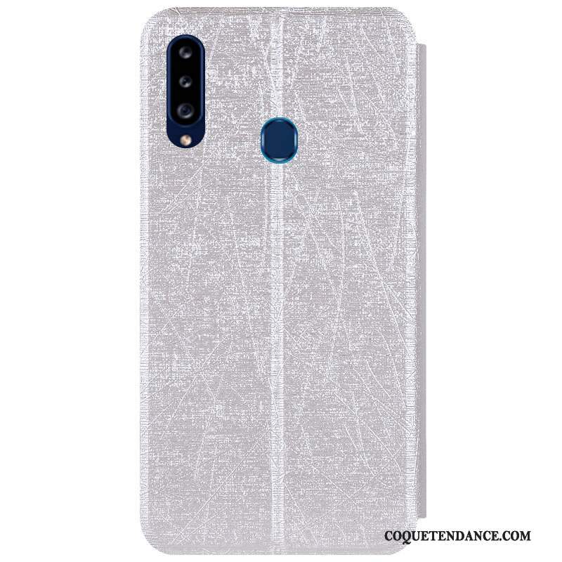 Samsung Galaxy A20s Coque Protection Housse Argent Étui En Cuir