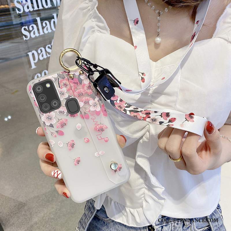 Samsung Galaxy A21s Coque Incassable Dessin Animé Blanc Étui Ornements Suspendus