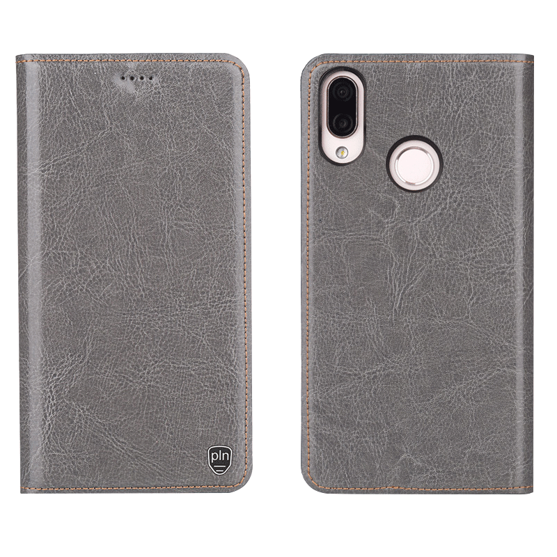 Samsung Galaxy A40 Coque Étui Étui En Cuir Gris Incassable Cuir Véritable