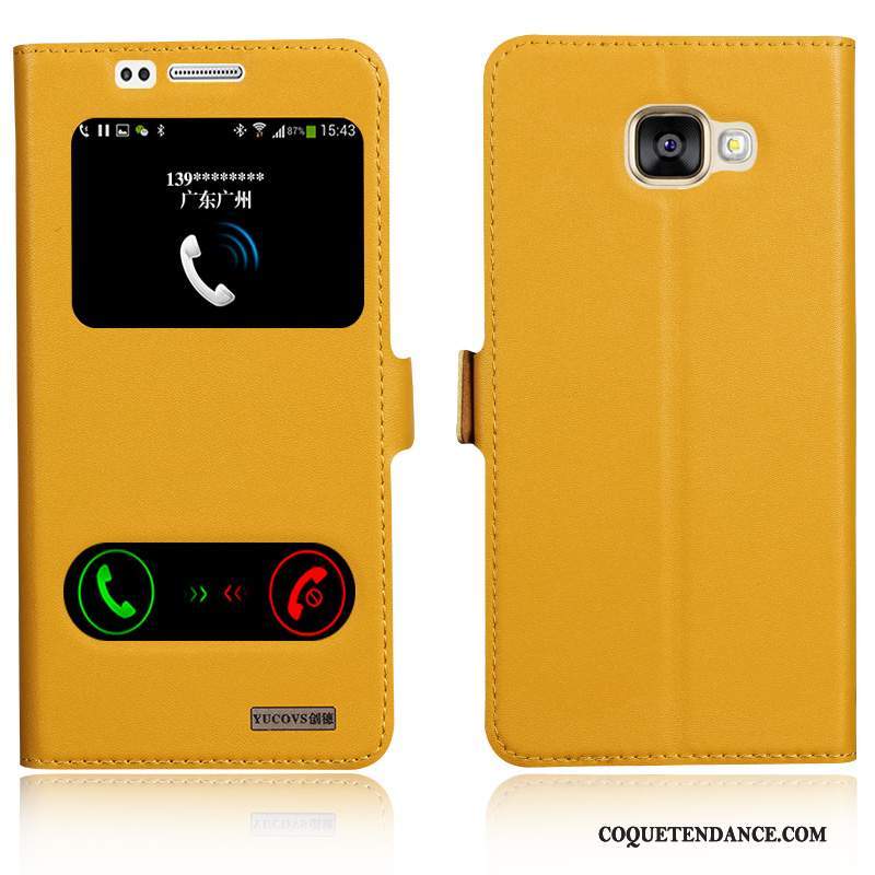 Samsung Galaxy A5 2016 Coque Étui En Cuir Protection Jaune Cuir Véritable De Téléphone