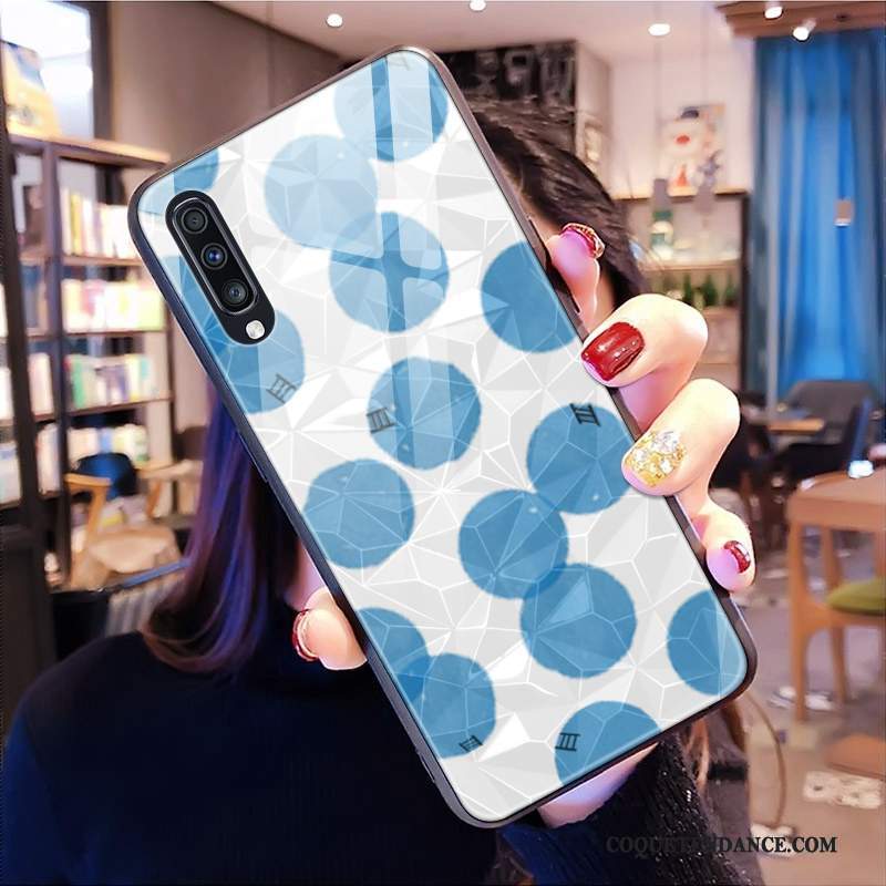 Samsung Galaxy A50s Coque Bleu Modèle Fleurie Fluide Doux Losange