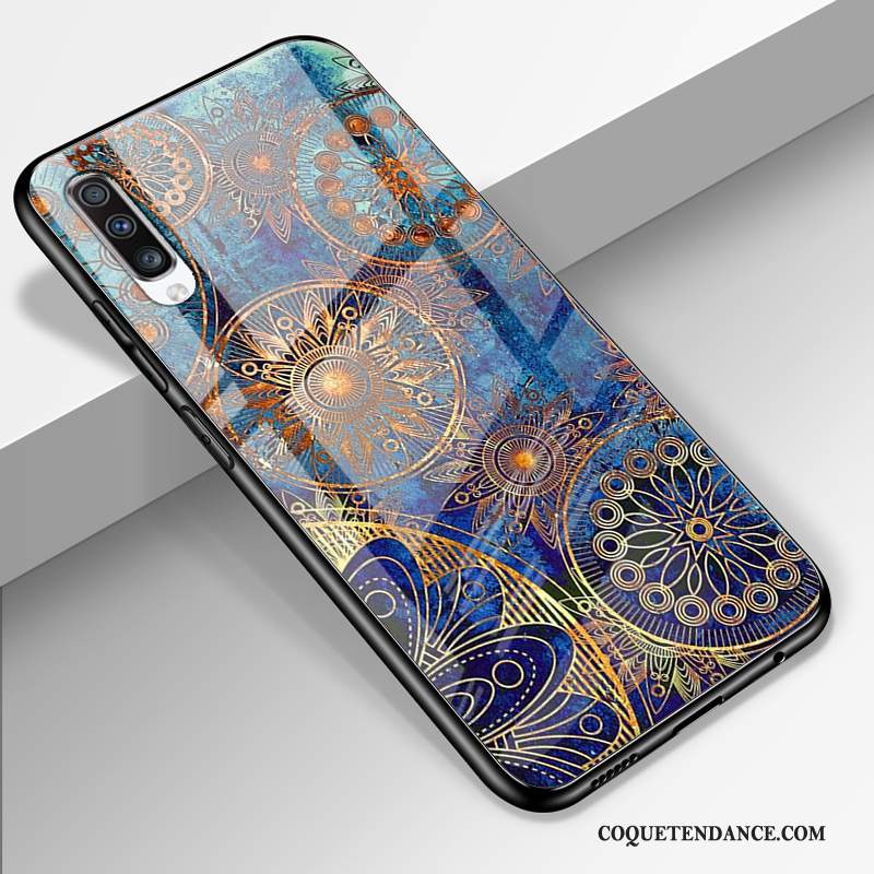 Samsung Galaxy A70 Coque Bleu Étui Miroir Incassable Verre