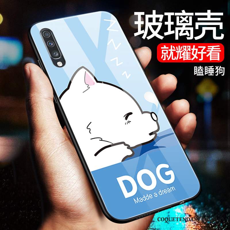 Samsung Galaxy A70 Coque Dessin Animé Verre Bleu Délavé En Daim Tout Compris