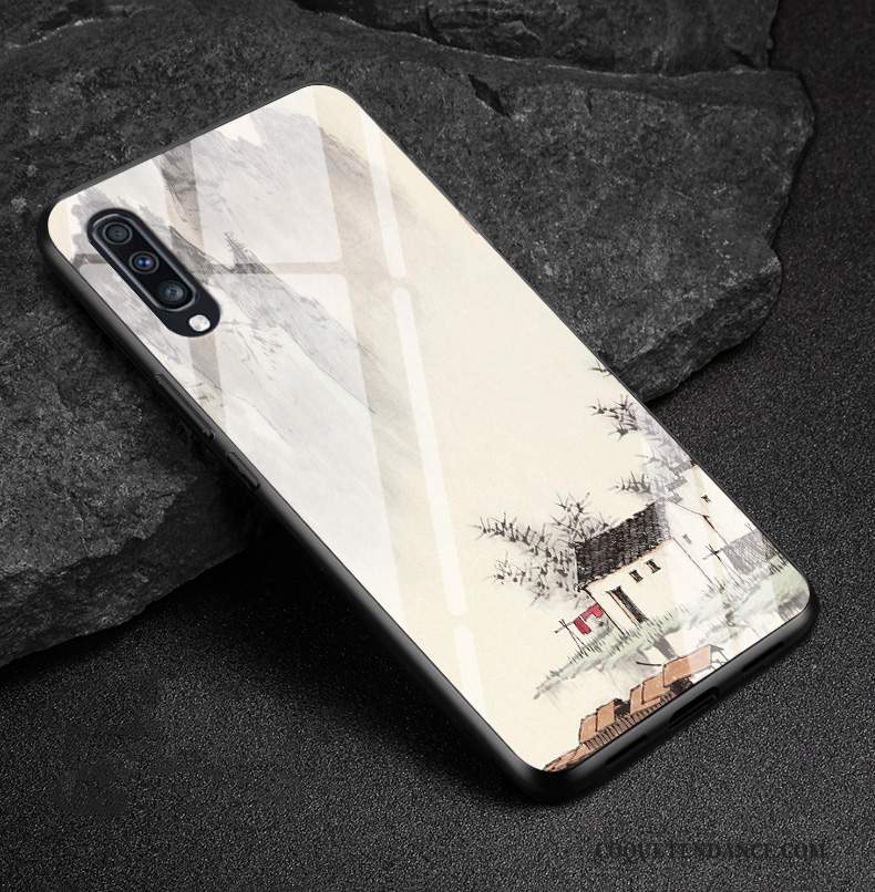 Samsung Galaxy A70 Coque Verre Blanc Vent Étui Protection