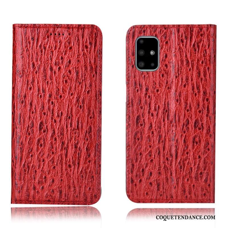 Samsung Galaxy A71 Coque Cuir Véritable Modèle Fleurie Rouge Tout Compris Étui