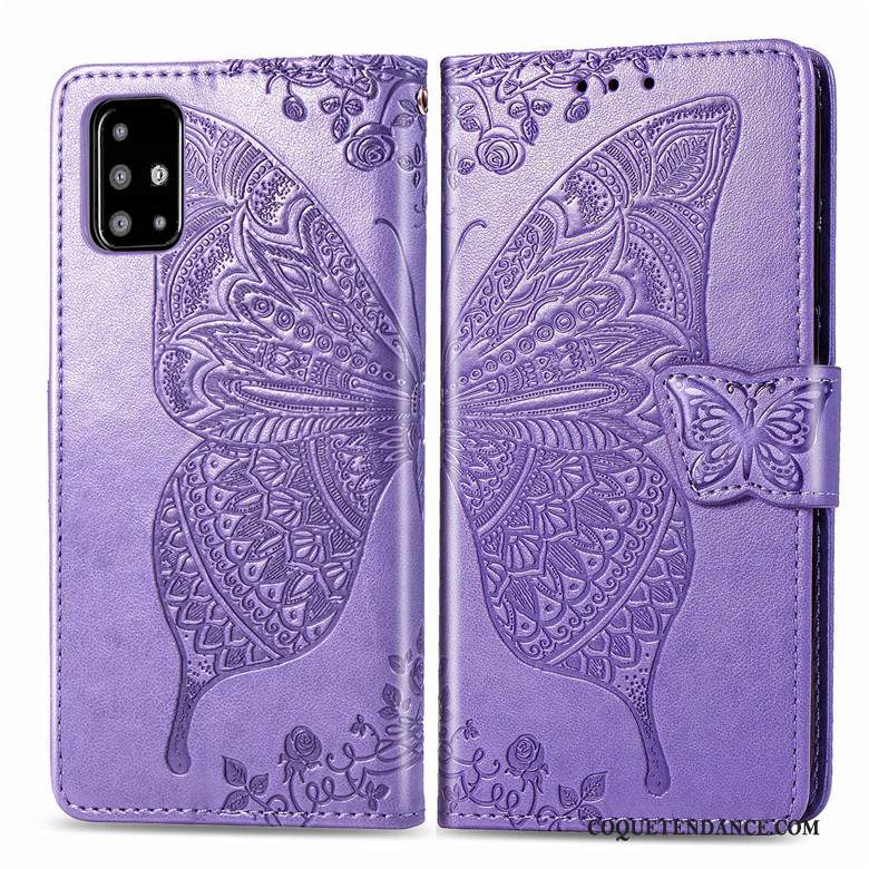 Samsung Galaxy A71 Coque Étui En Cuir Silicone Housse Violet Papillon