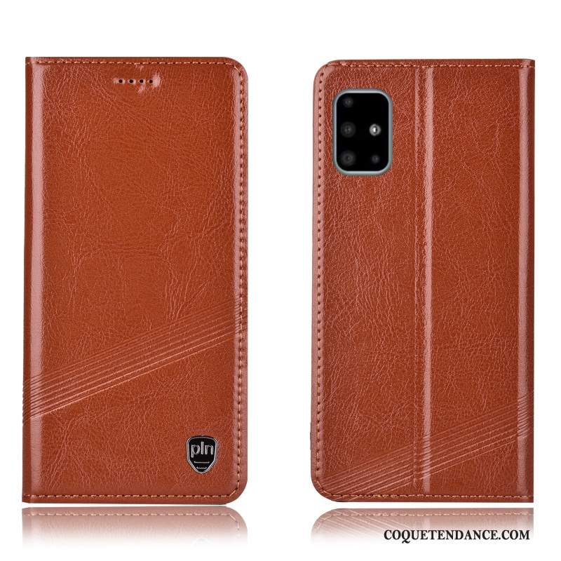 Samsung Galaxy A71 Coque Étui Protection Incassable Cuir Véritable Marron