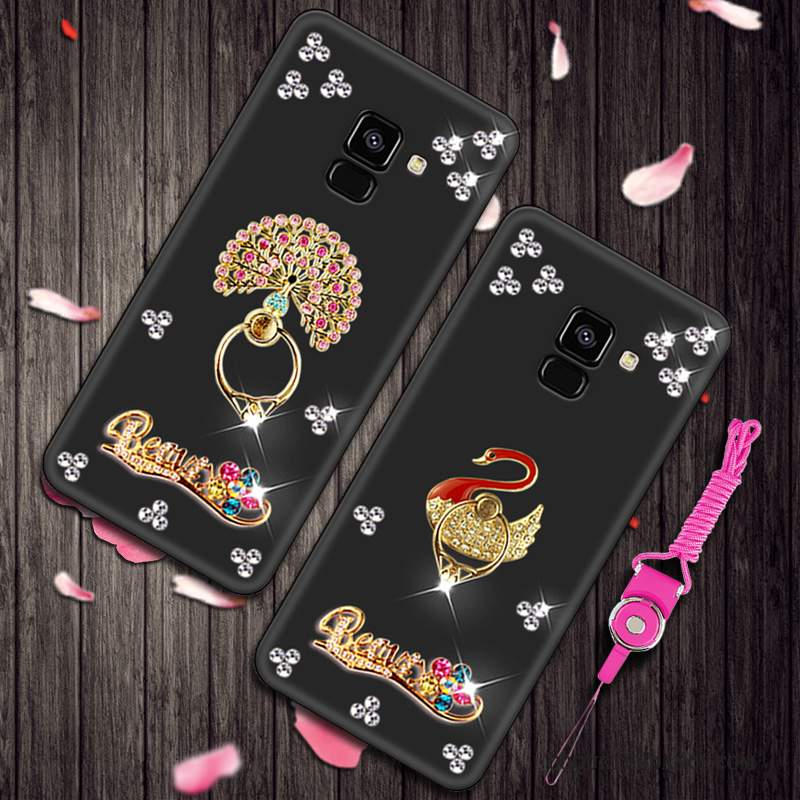 Samsung Galaxy A8 2018 Coque Strass Délavé En Daim Noir Fluide Doux