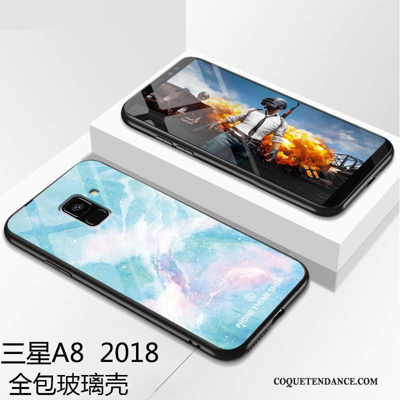 Samsung Galaxy A8 2018 Coque Tout Compris Protection Bleu Étui Verre