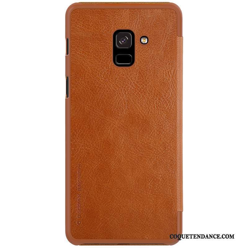 Samsung Galaxy A8+ Coque Protection Étui En Cuir De Téléphone Orange Or