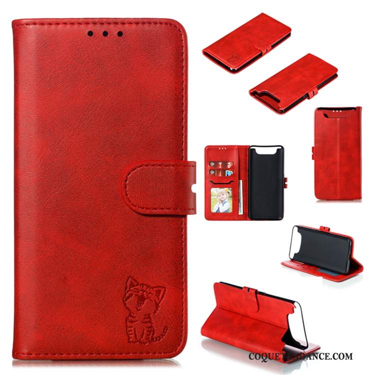 Samsung Galaxy A80 Coque Rouge Étui En Cuir De Téléphone Clamshell Portefeuille