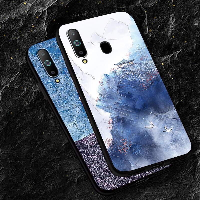 Samsung Galaxy A8s Coque Délavé En Daim Bleu Personnalité Tout Compris Incassable