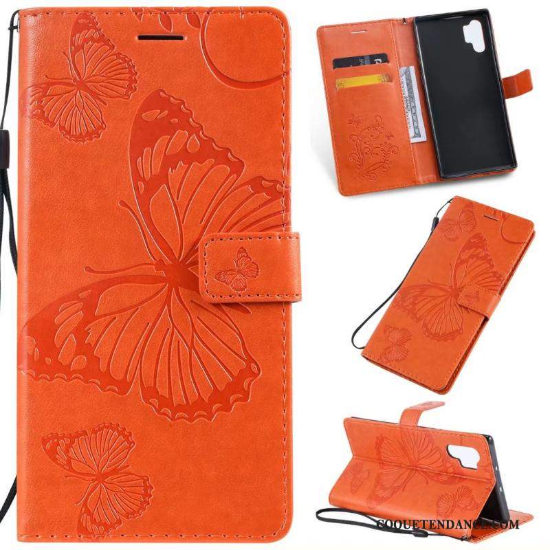 Samsung Galaxy Note 10+ Coque Carte De Téléphone Étui En Cuir Orange Fluide Doux