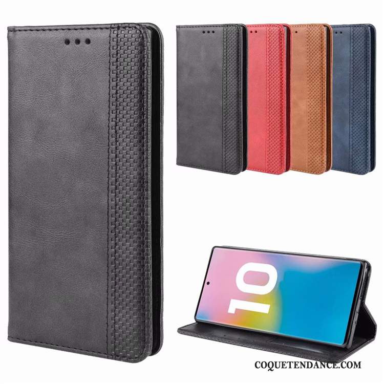 Samsung Galaxy Note 10+ Coque Vintage Incassable Étui Noir Boucle Magnétique