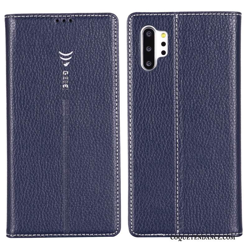 Samsung Galaxy Note 10+ Coque Étui En Cuir Bleu Protection