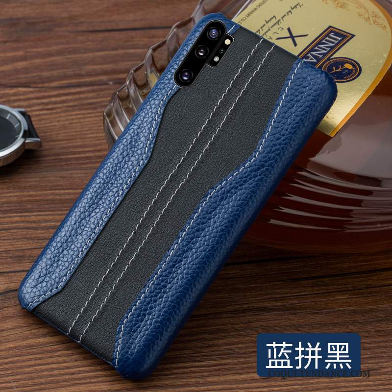 Samsung Galaxy Note 10+ Coque Étui En Cuir De Téléphone Protection Bleu Cuir Véritable
