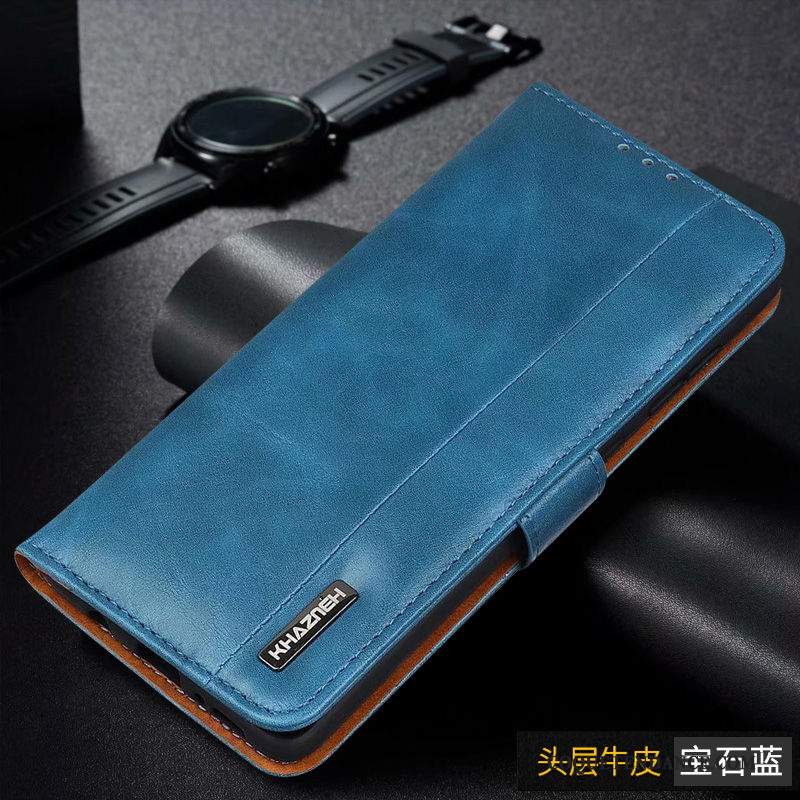 Samsung Galaxy Note 10 Lite Coque Housse De Téléphone Cuir Véritable Bleu Étui