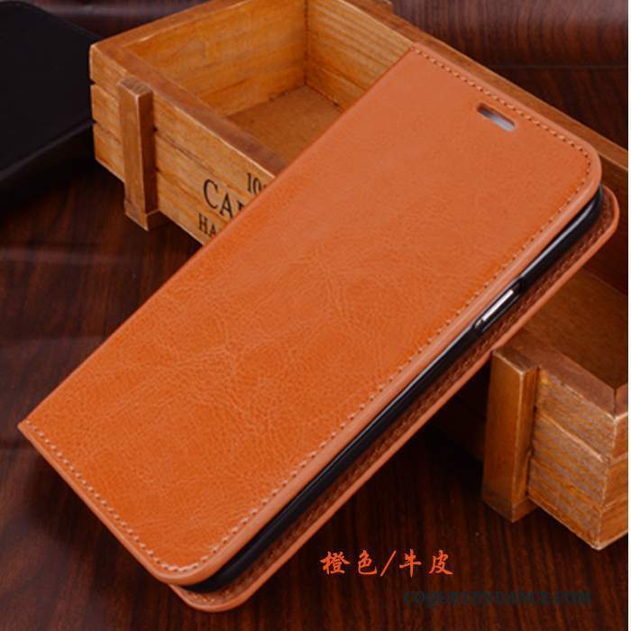 Samsung Galaxy Note 4 Coque De Téléphone Cuir Véritable Tout Compris Étui En Cuir Orange