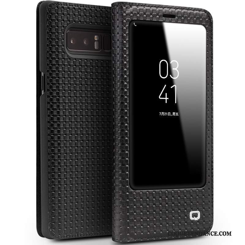 Samsung Galaxy Note 8 Coque Noir Étui En Cuir De Téléphone Clamshell Cuir Véritable