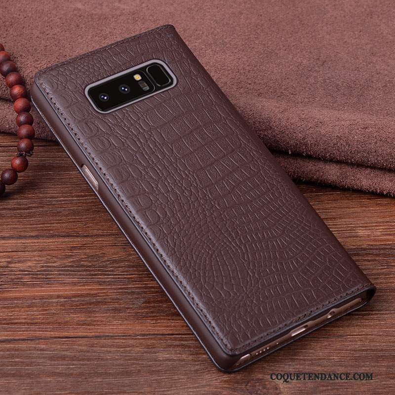 Samsung Galaxy Note 8 Coque Protection De Téléphone Étui Cuir Véritable Marron