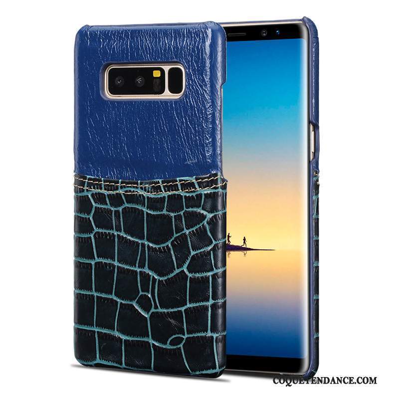Samsung Galaxy Note 8 Coque Tout Compris Cuir Véritable Bleu Marin Étui Protection