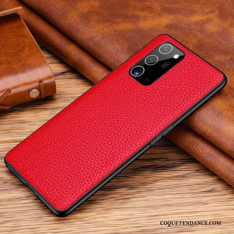 Samsung Galaxy Note20 Coque Étui En Cuir Cuir Véritable Rouge De Téléphone Couvercle Arrière