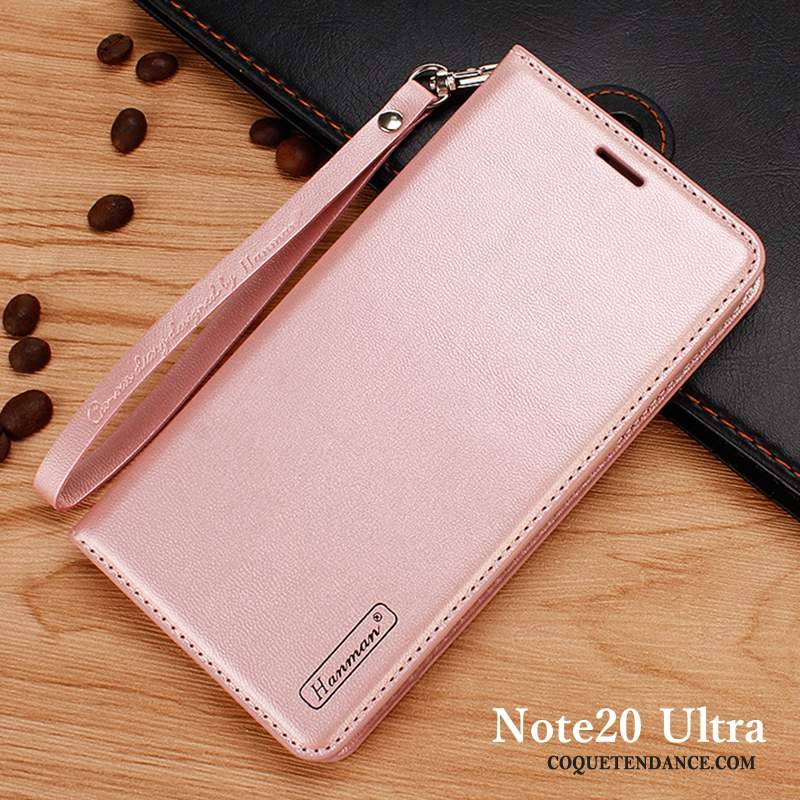 Samsung Galaxy Note20 Ultra Coque Clamshell Portefeuille Étui En Cuir Rose De Téléphone