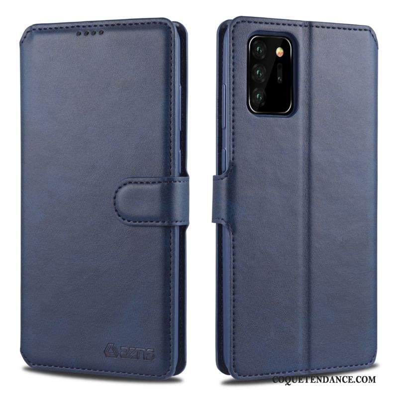 Samsung Galaxy Note20 Ultra Coque Portefeuille Étui Bleu Marin Incassable
