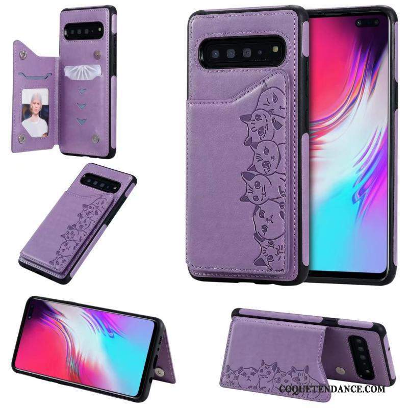 Samsung Galaxy S10 5g Coque Chat Étui En Cuir Violet Dessin Animé Motif