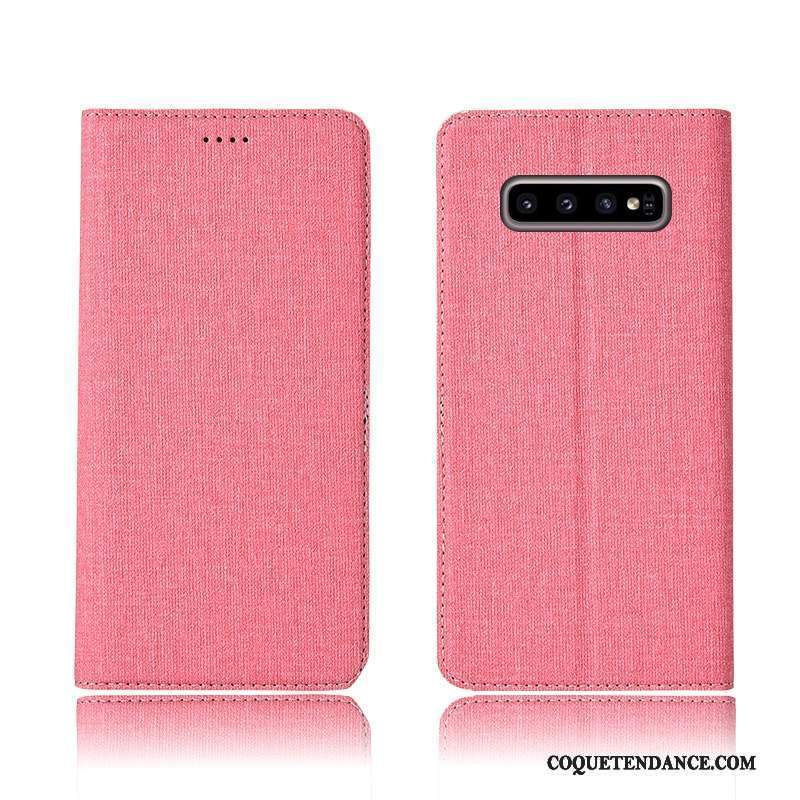 Samsung Galaxy S10+ Coque Clamshell Nouveau Étui En Cuir Lin Protection