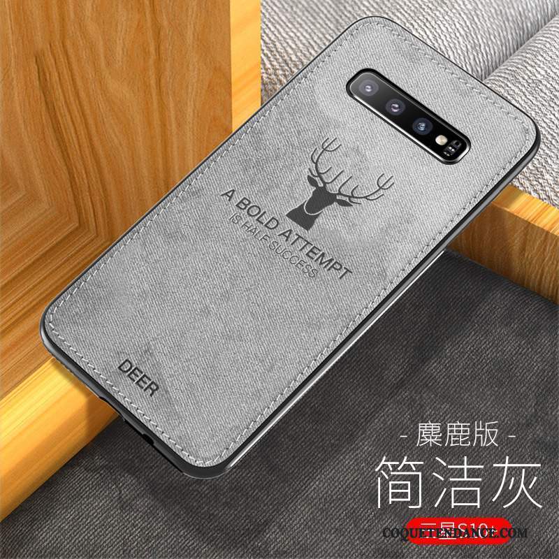 Samsung Galaxy S10+ Coque Gris Marque De Tendance Incassable Tissu Nouveau