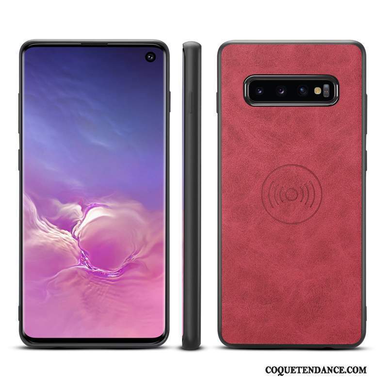 Samsung Galaxy S10 Coque Protection À Bord Étui En Cuir De Téléphone Rouge