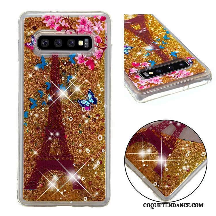 Samsung Galaxy S10 Coque Quicksand Dessin Animé Or Incassable Étui