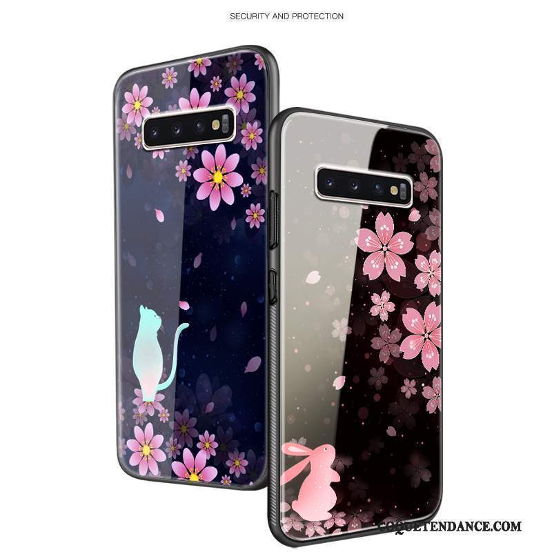 Samsung Galaxy S10 Coque Tout Compris Créatif Noir Fleur Verre