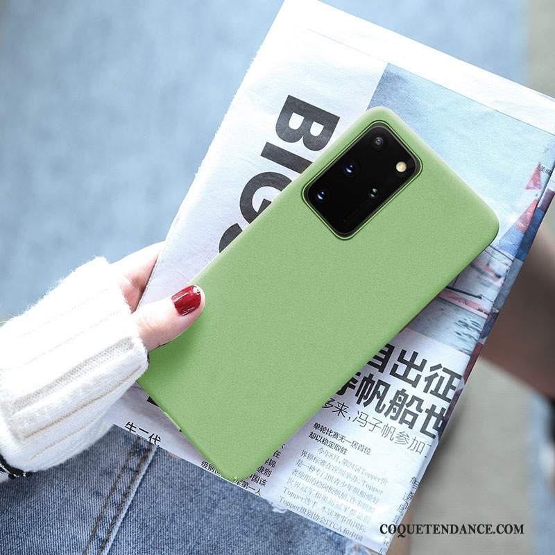 Samsung Galaxy S20+ Coque Étui Délavé En Daim Simple Vert De Téléphone