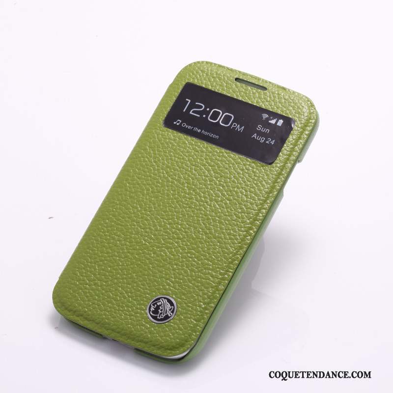 Samsung Galaxy S4 Coque Étui Protection Vert Cuir Véritable