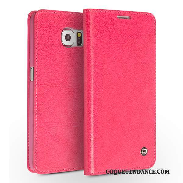 Samsung Galaxy S6 Coque Housse Rouge Protection Cuir Véritable Business